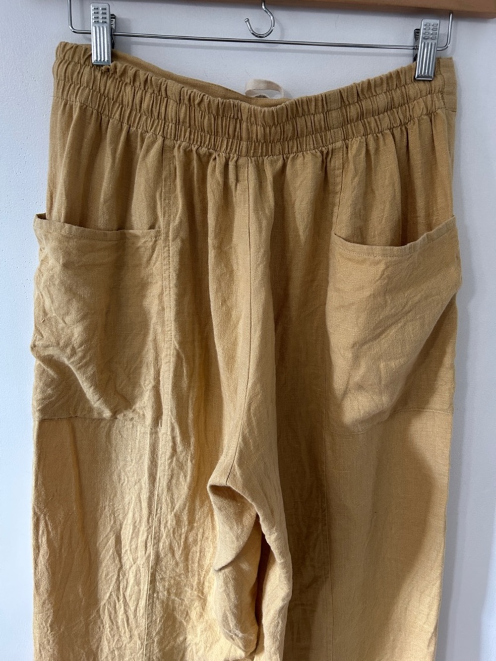 Flax Linen Wide-Leg Pants Women’s S Mustard Yellow Elastic Waist Beach Casual - Picture 4 of 16